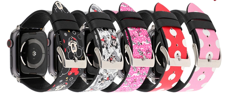 Ремешок YUKIRIN Dots Minnie Mickey из натуральной кожи для Apple Watch серии 4 3 2 1 ремешок для iWatch 38 42 мм 40 44 мм мышь