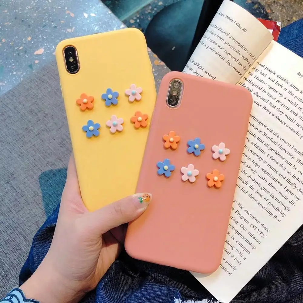 Casyva Candy color 3D flowers Phone Case For iPhoneX XS MAX XR 6 6S 7 8 PLUS Colorful TPU Soft |
