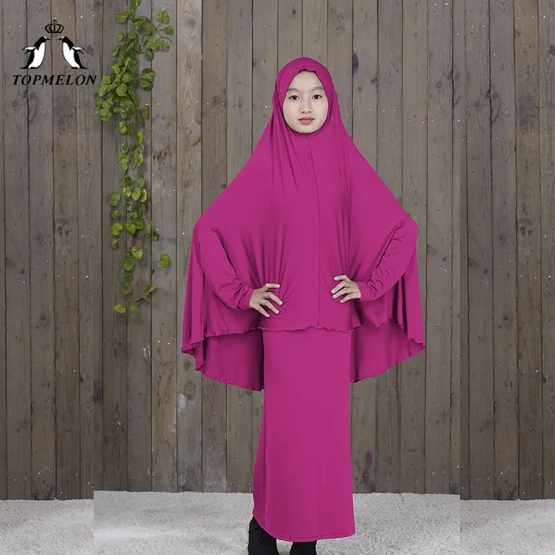 TOPMELON традиционные abaya хиджаб халаты для девочек из двух частей мусульманская молитва одежда Дети Твердые свободные большие abaya s