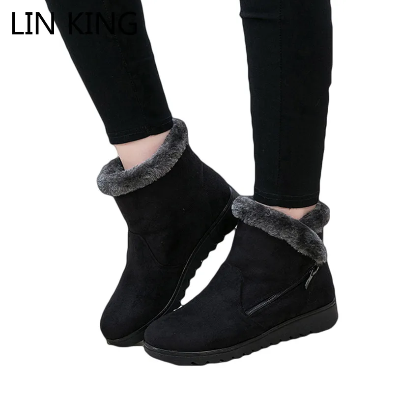 LIN KING/женские ботильоны Новинка модные зимние ботинки из флока на платформе