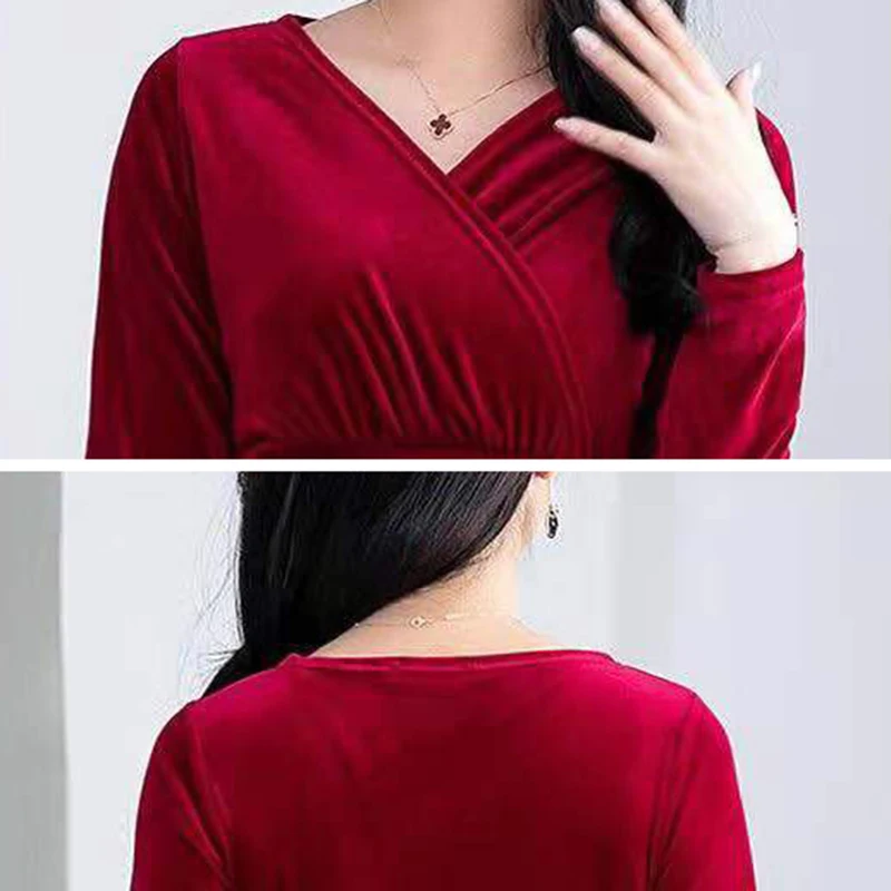 Fashion Women V-Neck Long Sleeve Velvet Dress Hot Sale Solid Colors Loose Straight Slim Waist Ladies Bodycon | Женская одежда