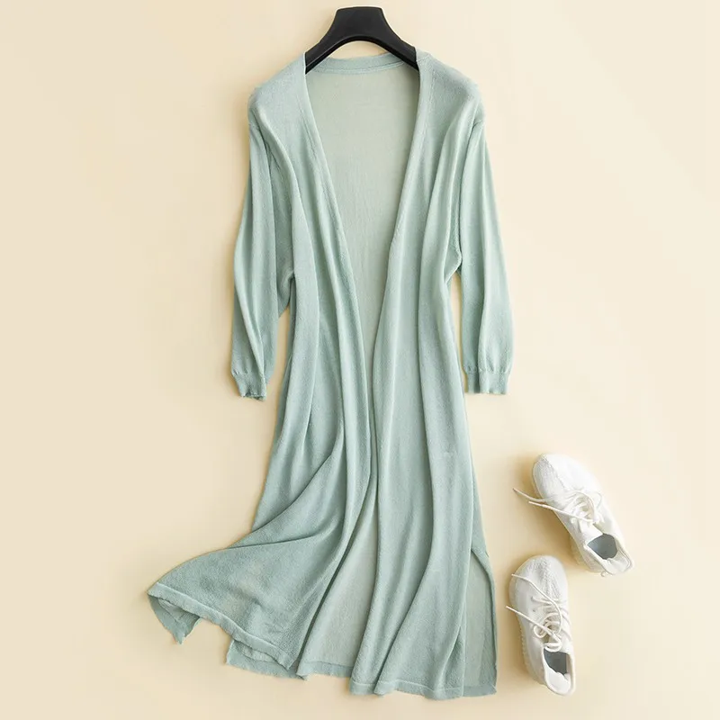 2019 new sweater women's cardigan jacket in the summer long paragraph shun outside sunscreen shirt thin section take |