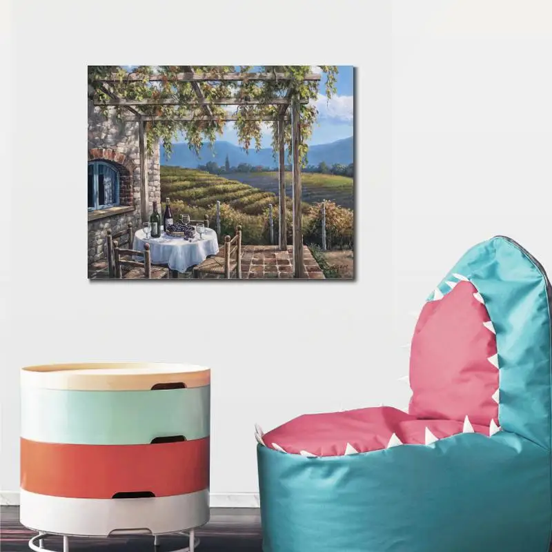 Wall art oil painting Vineyard Terrace Village Italian landscape garden pictures handmade artwork for living room | Дом и сад