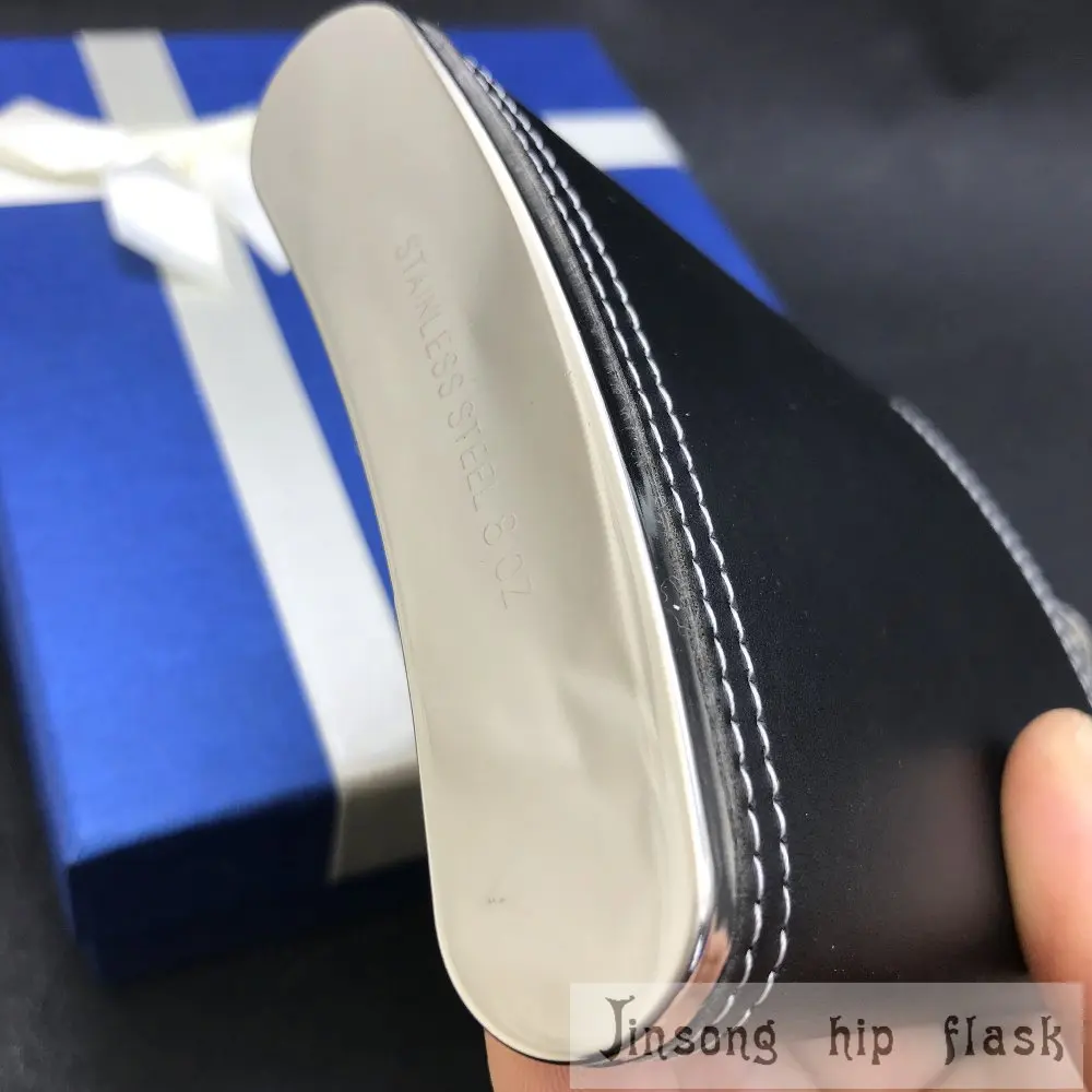Кожаная фляжка из нержавеющей стали 8 унций черная кожаная с бесплатной воронкой