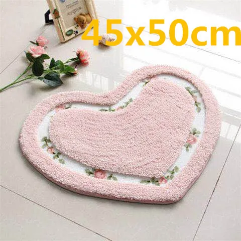 Heart Pink 45x50cm Романтический цветочный Противоскользящий коврик для ванной комнаты, супер мягкий коврик для гостиной, спальни, напольный коврик в форме сердца, прямоугольный коврик, коврик для туалета - Цвет: Heart Pink 45x50cm