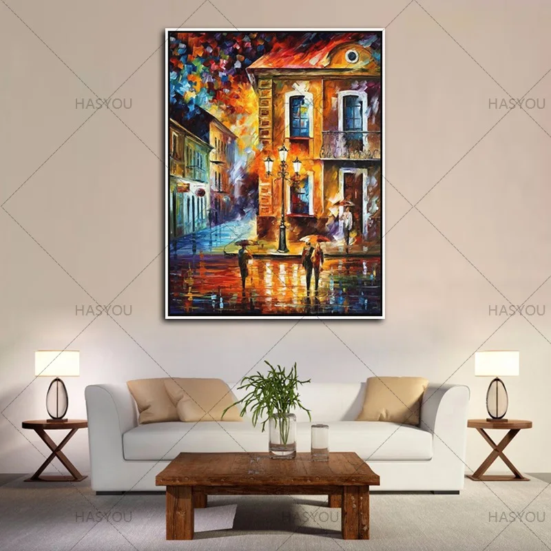 Большой 100% Ручная роспись Современная палитра нож Парк улица картина маслом на