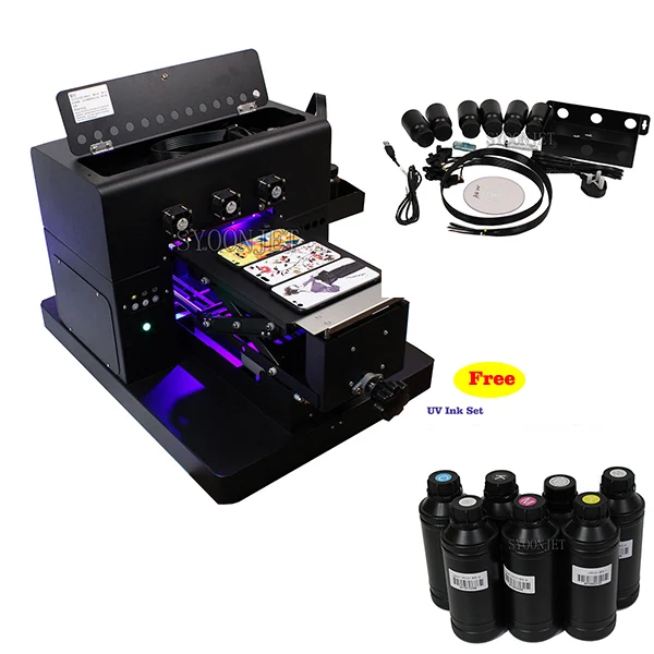 with soft UV ink set УФ-Принтер А4, планшетный УФ-принтер с бесплатным набором УФ-чернил 3500 мл для телефона, покрытие, стекло, металл, кожа, 3D тиснение, печать - Цвет: with soft UV ink set