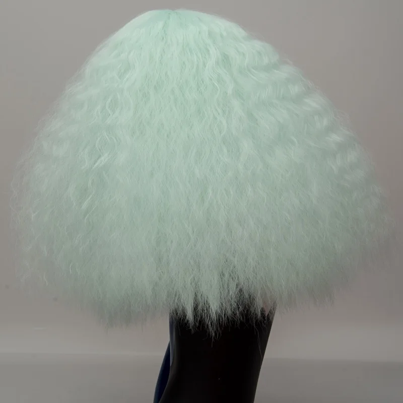 light green Aisi 17 Цвета вьющиеся парик блондинка синтетические парики для косплея Розовый Красный Зеленый средней длины волос афро зеленый парик для Для женщин - Цвет: light green