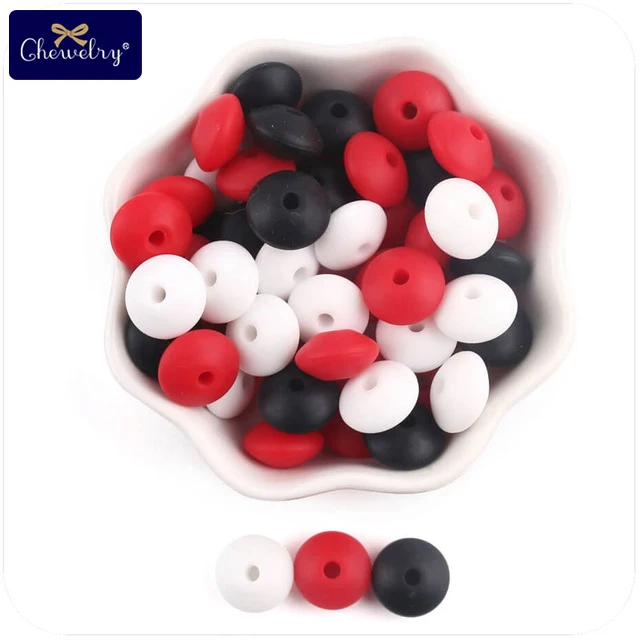 Red-Black Series CHEWELRY силиконовая бусина 40 шт. детский силиконовый Прорезыватель в форме сердца пищевой детский Кулон Жемчужный силиконовый маленький стержень детские товары игрушка - Цвет: Red-Black Series