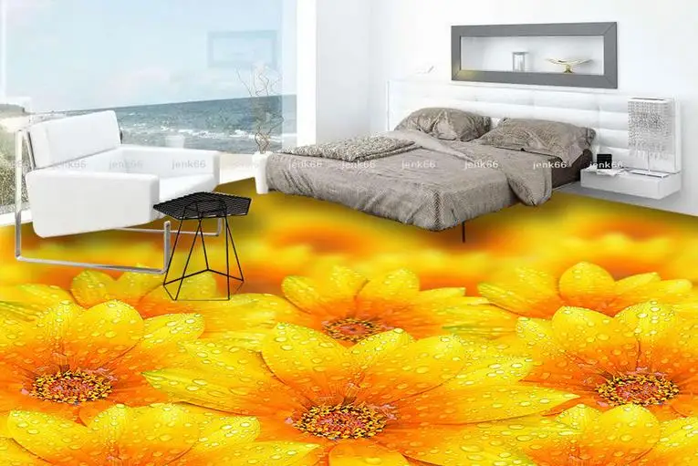 Пользовательский 3d полы водонепроницаемый обои Золотой подсолнух этаж behangpapier