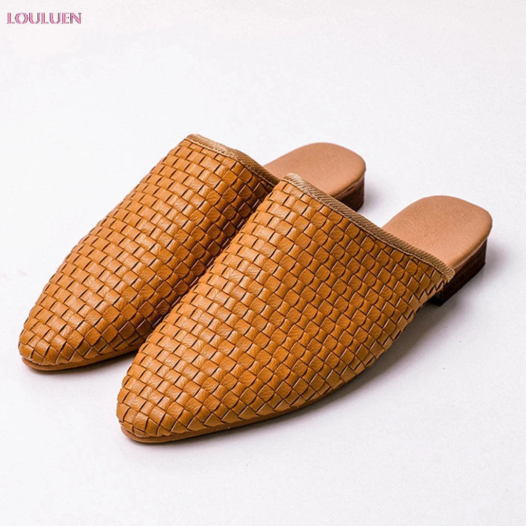 Slipper Women Weaving Pointed Toe Flip Flop Casual Shoe Slip-On Rome Style Woven Square Sandal Multi Size 35- 43 | Обувь