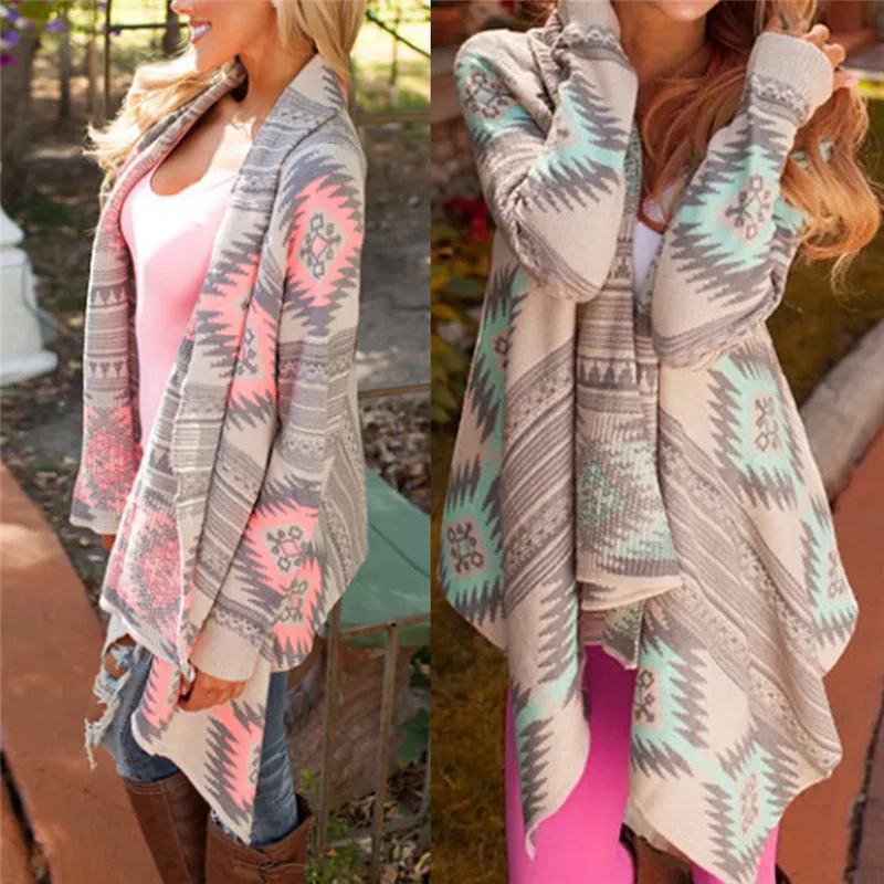 Winter Kimono Knitted Cardigan Long Sleeve Poncho Sweaters Print Irregular Sexy Lady Warm Jackets Fashion Women Tops |