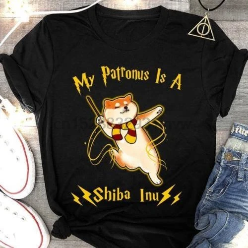 My Patronus это Шиба ину Мужская футболка 2019 модная короткий рукав черная Круглый