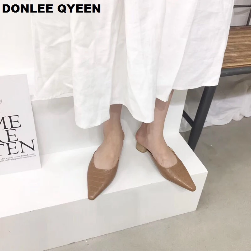 Мюли DONLEE QUEEN женские на низком каблуке туфли без застежки заостренный носок