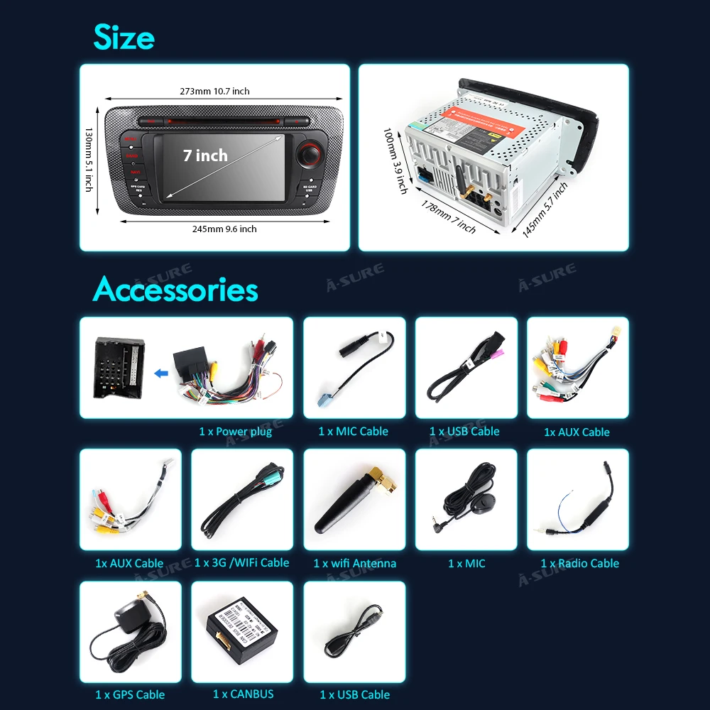 A-Sure 2 Din 7 'ɺndroid 8 1 радио Автомобильный GPS DVD плеер Sat Nav Навигация для Seat Ibiza 2009 2010