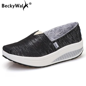 Туфли BeckyWalk женские холщовые, повседневная обувь на платформе, на толстой подошве, кроссовки без шнуровки, криперы, весна-лето, WSH2930