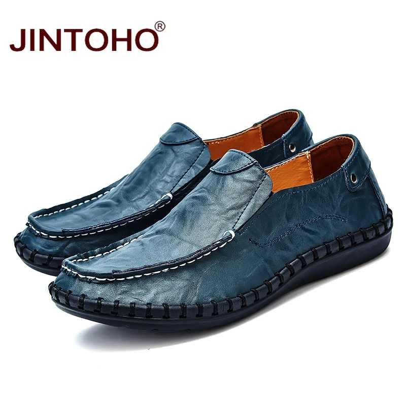 JINTOHO Men Genuine Leather Shoes Fashion Casual Male Flats Slip On Mens Loafers Big Size | Обувь