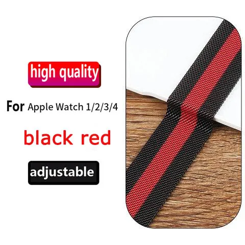 black red Миланская петля браслет из нержавеющей стали ремешок для Apple Watch 5 4 3 2 1 42 мм 38 мм браслет ремешок для iwatch 4 3 40 мм 44 мм - Цвет ремешка: black red