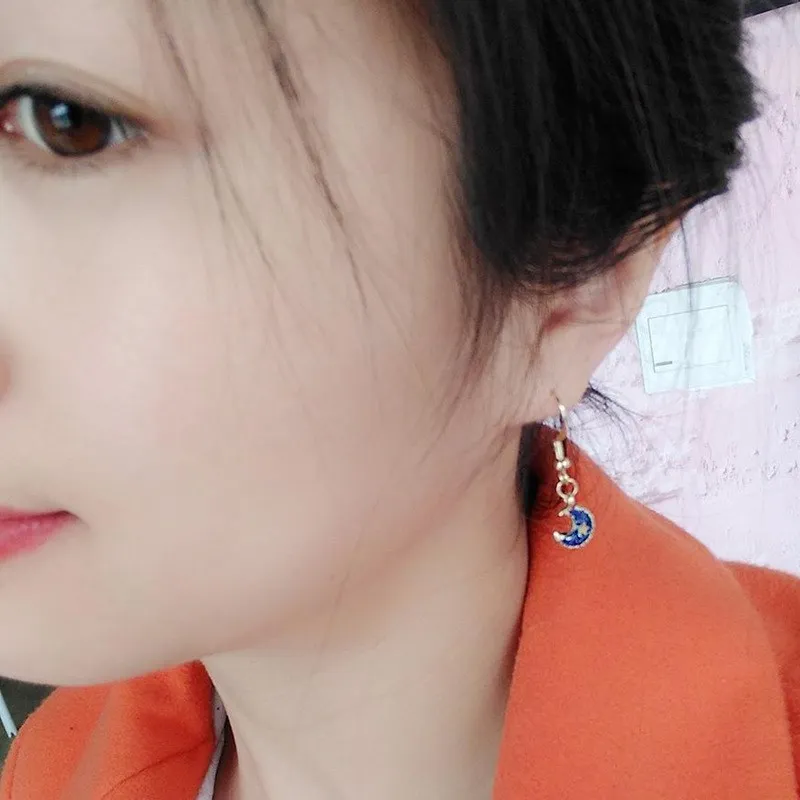 Fashion Crescent Drop Earrings Blue Beads Pendant Alloy Gold Color Statement For Women Jewelry | Украшения и аксессуары