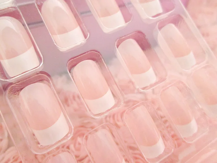 Натуральные Французские Длинные накладные ногти акриловые классические