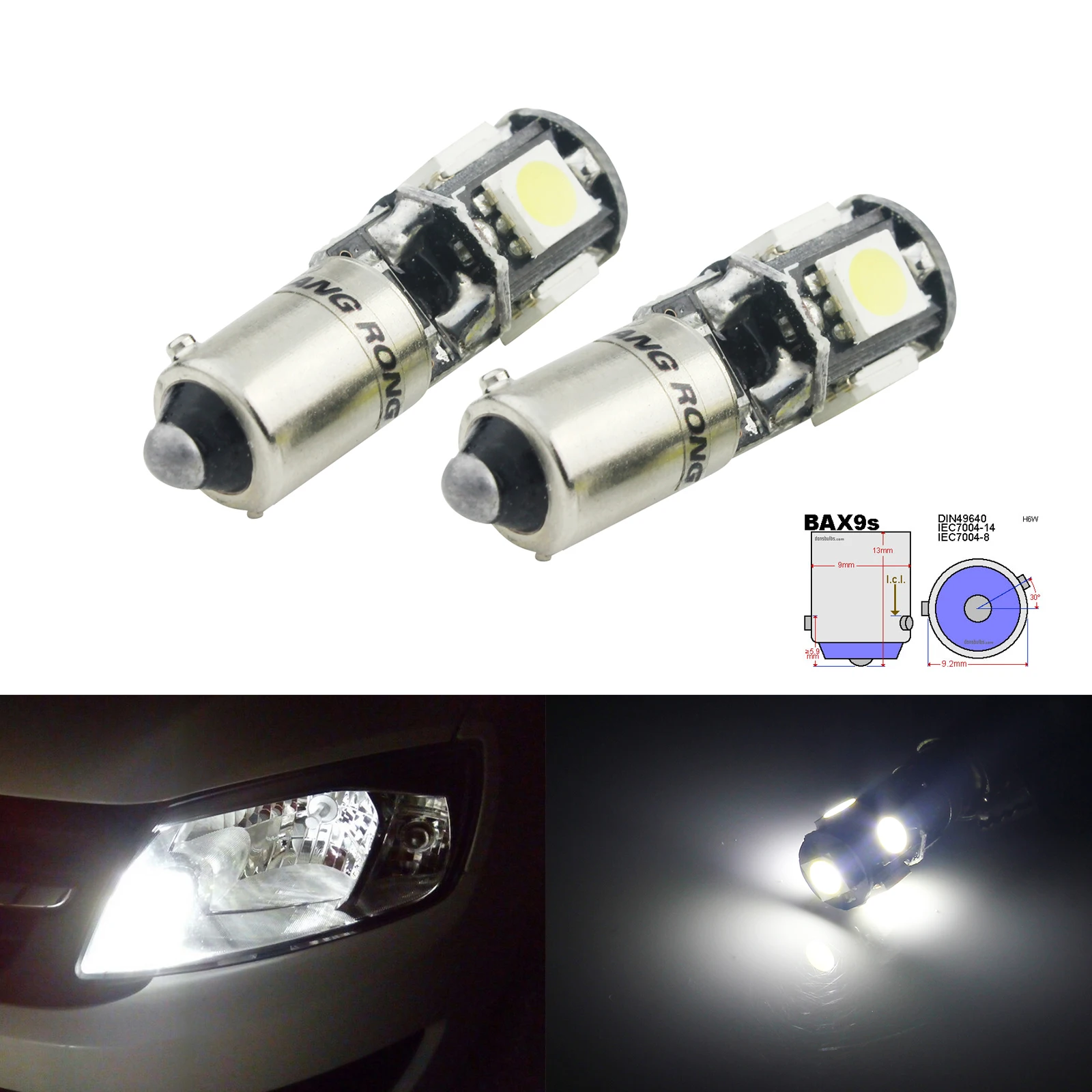 

ANGRONG 2 шт. H6W BAX9s 5 SMD ксеноновый белый СВЕТОДИОДНЫЙ дневной стояночный боковой светильник без ошибок