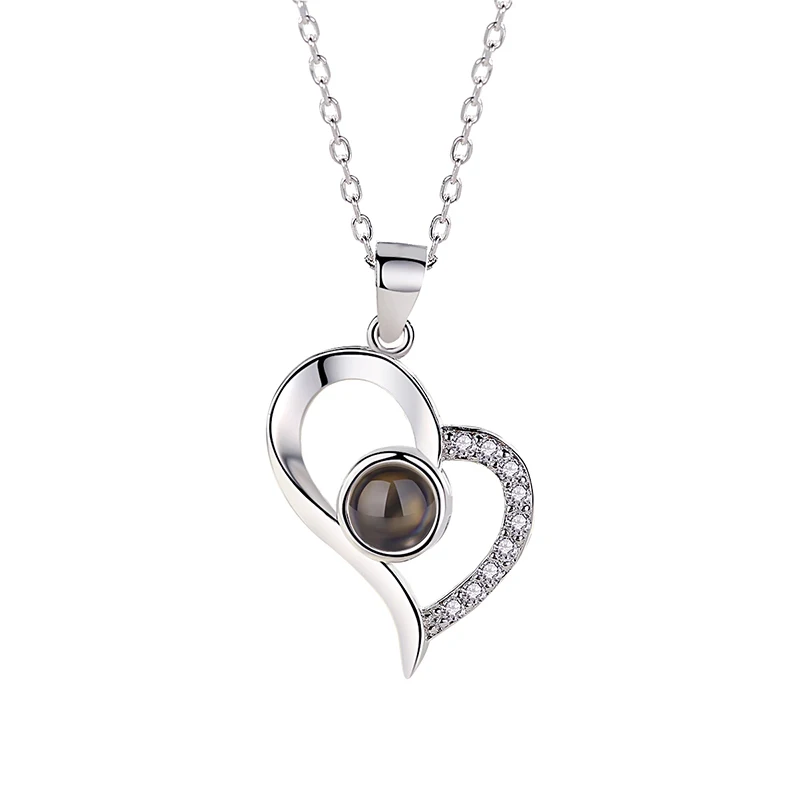 silver love heart Горячее предложение, 100 языков, персонализированное ожерелье с именем на заказ, L Love You, ювелирные изделия на заказ, Женское Ожерелье, рождественский подарок для любимой - Окраска металла: silver love heart