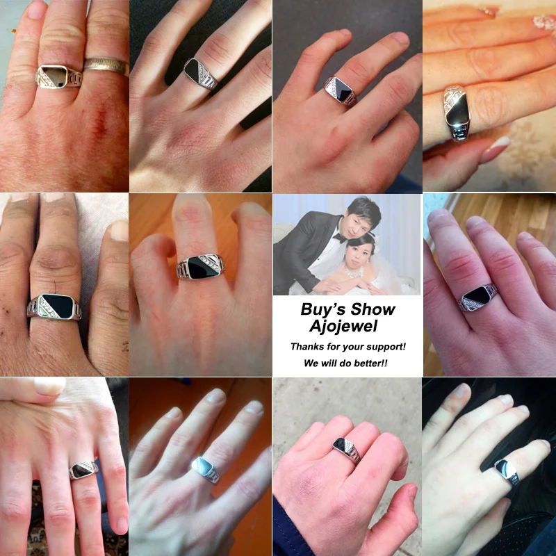 

Ajojewel #7-12 Good Quality Man Jewelry Fashion Black Enamel Men Finger Ring With CZ
