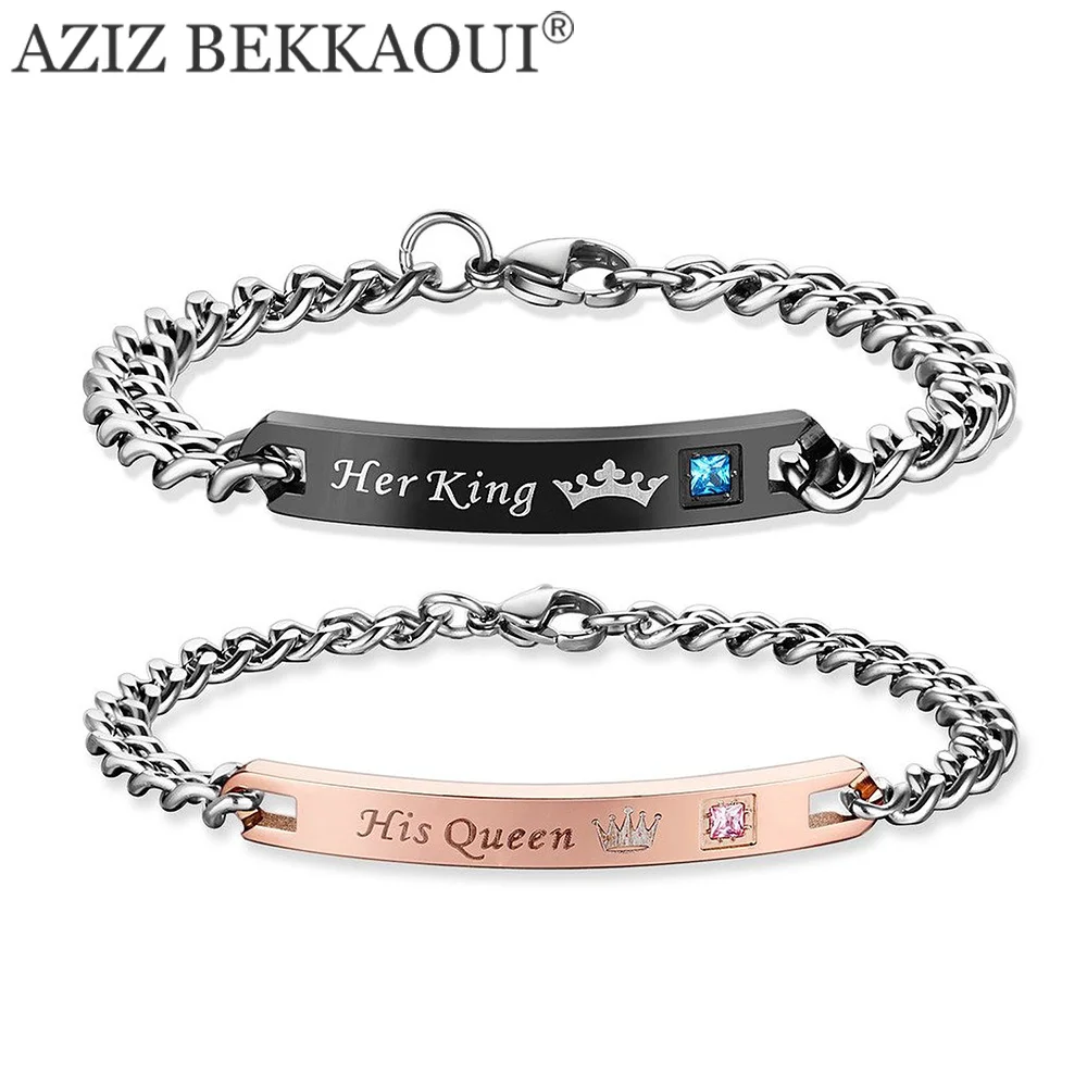 Браслеты AZIZ BEKKAOUI с надписью Her King His Queen и камнями|bracelets for|bracelet withbracelets for women |