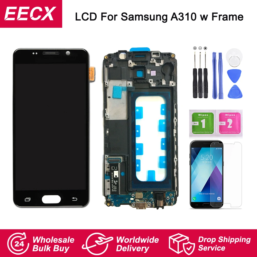 ЖК дисплей A310 для Samsung Galaxy A3 2016 A310F сенсорный экран дигитайзер датчик с рамкой