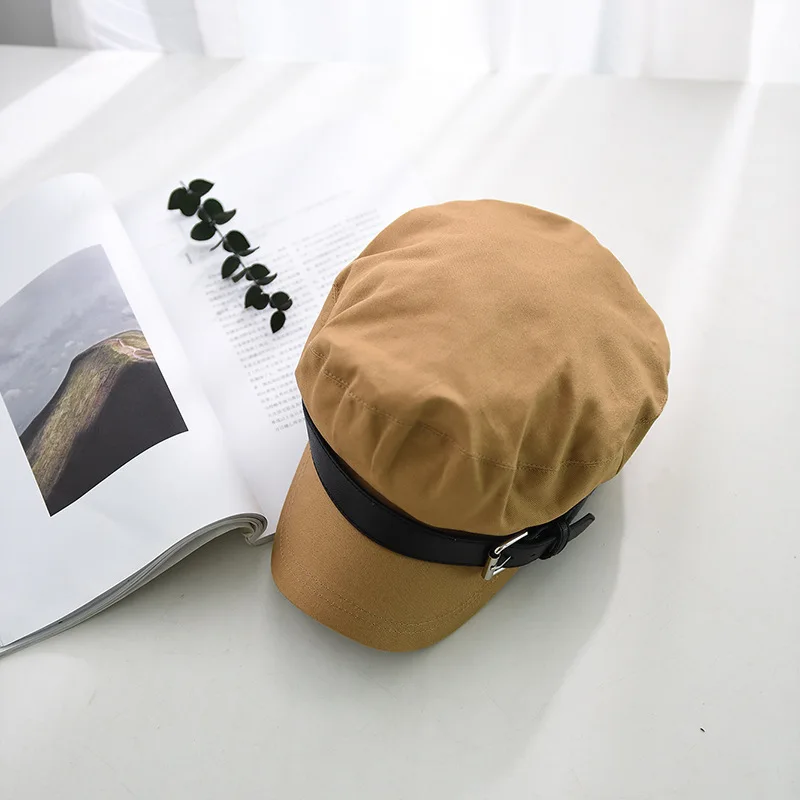 USPOP 2019 New women newsboy caps belt decoration cap flat top cotton visor female warm autumn winter hat |