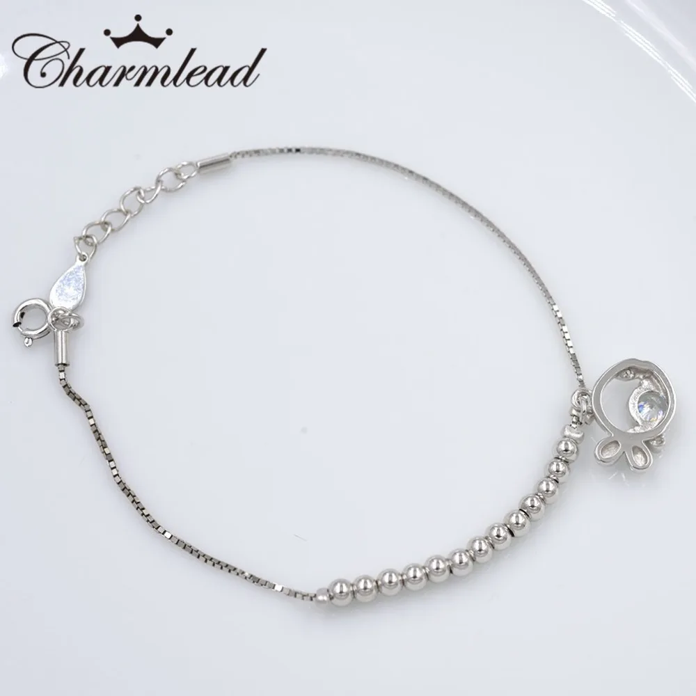 Charmlead 925 пробы Серебряный кулон Рыба Симпатичные шарики браслет Bling каменный