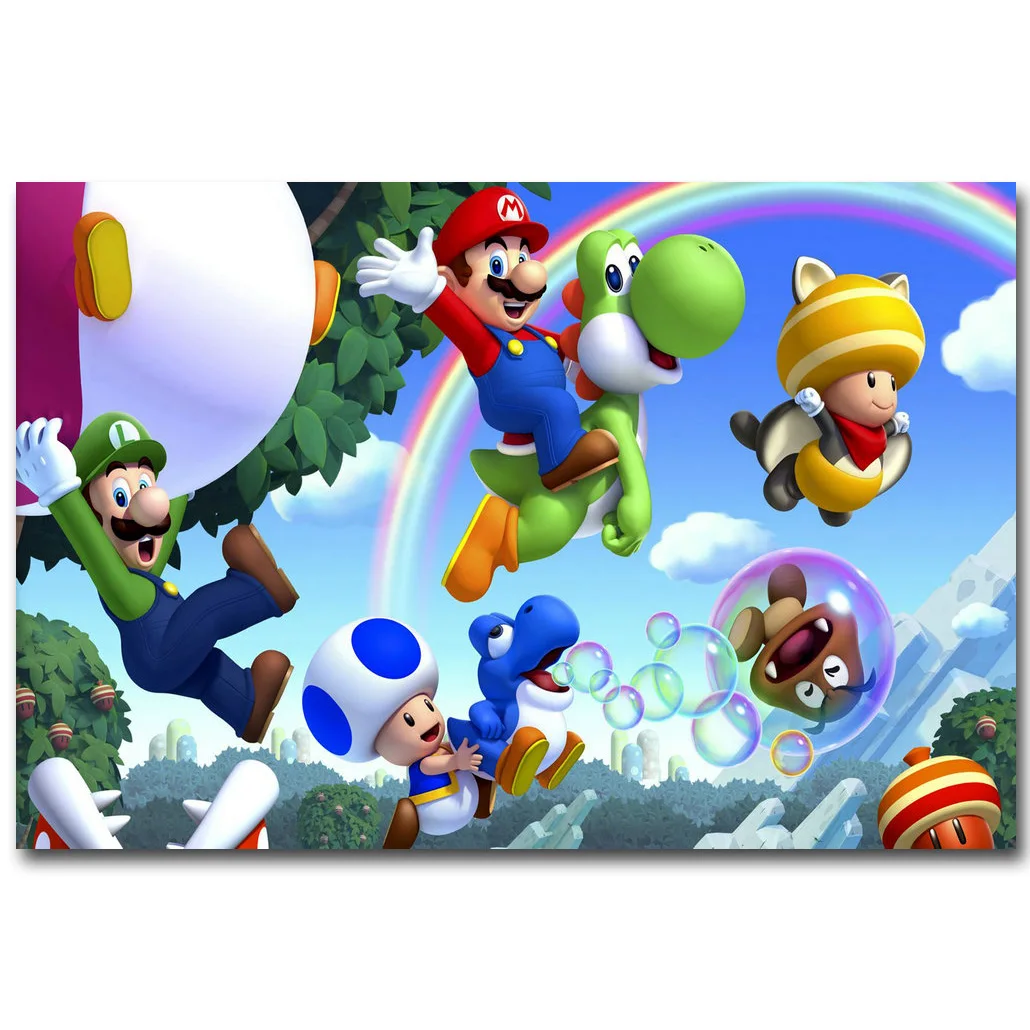 Новый художественный постер Super Mario Bros U из шелковой ткани с принтом 13x20 24x36 дюймов