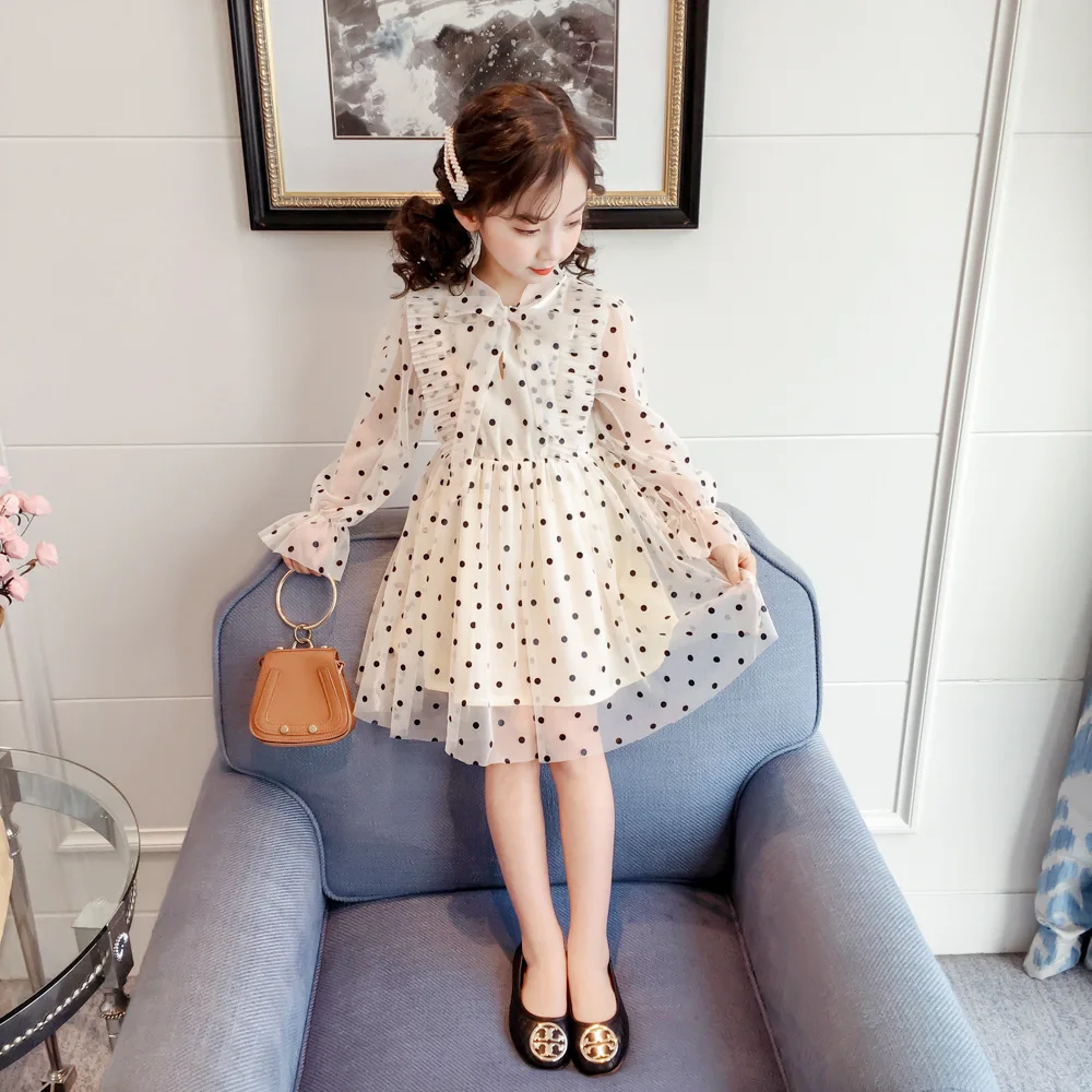 2019 Baby Girl Spring Summer Dress Kids girls Dot Printed Bow Long Sleeve Princess Dresses Child Kid Birthday Clothes Vestidos | Детская