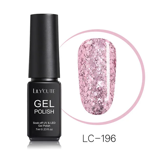 LC-196 LILYCUTE 7ml Nude Glitter Gel Nail Polish Shimmer Pink Purple Soak Off UV LED Gel Polish Varnish Nail Art Lacquer - Цвет: LC-196