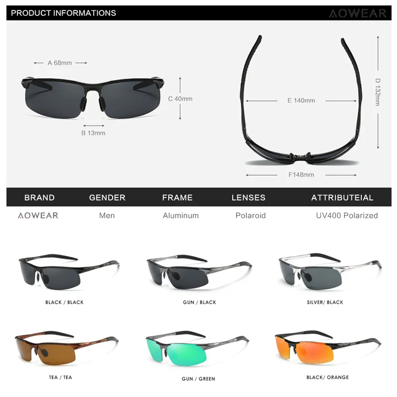 Солнцезащитные очки AOWEAR поляризационные мужские зеркальные для спорта на