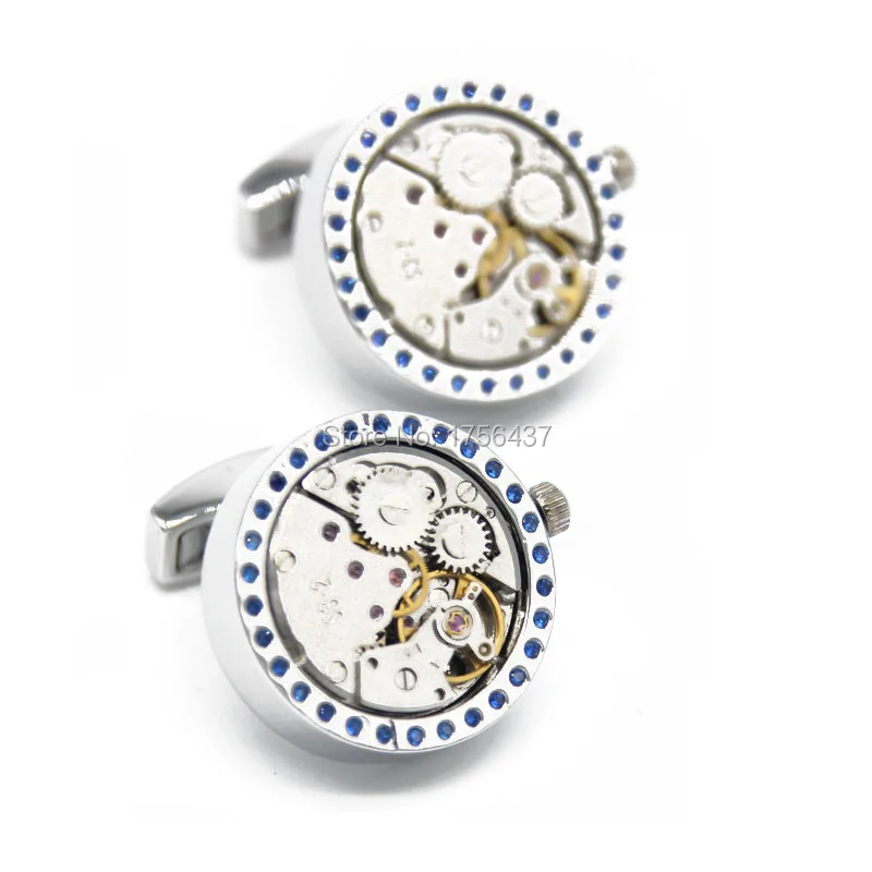 

Promotion Non-Functional Watch Movement Cufflinks With Crystal Lepton Brand cufflinks Steampunk Gear Immovable Watch cuff links