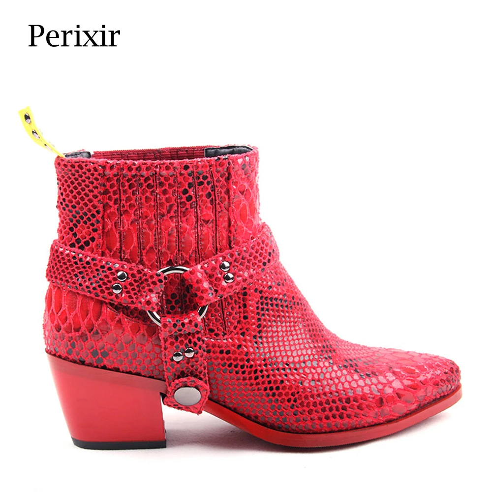 Женские ботинки со змеиным принтом Perixir 2020 новый стиль остроносые женские из