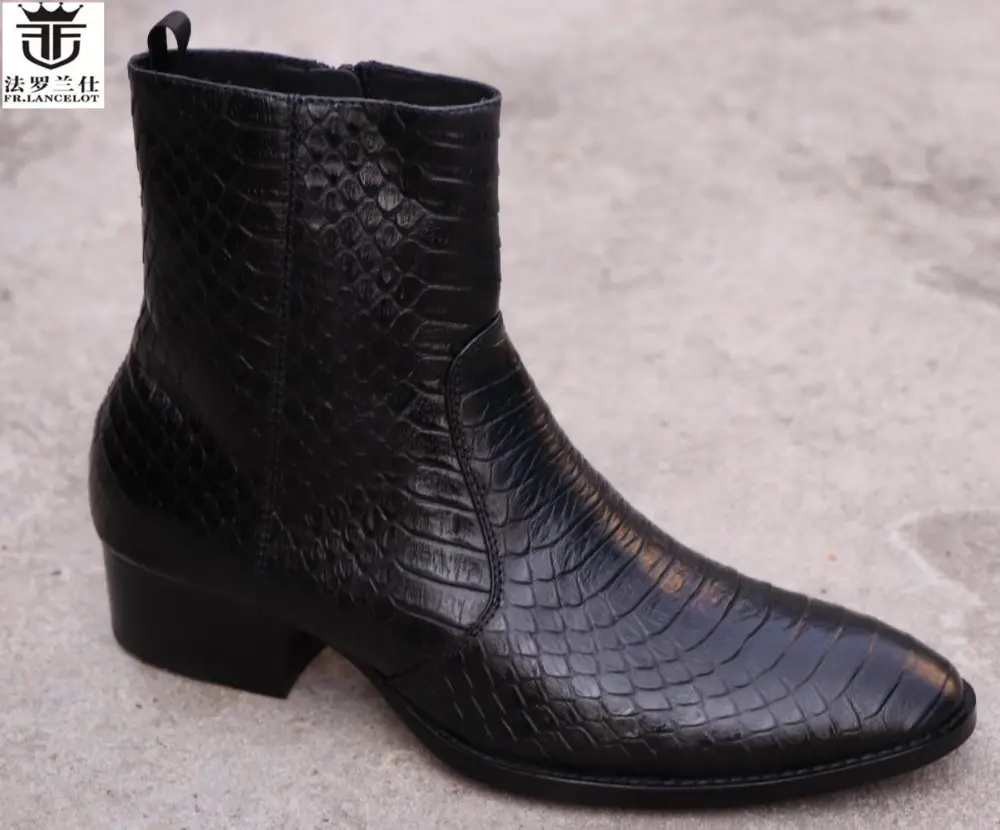 

2019 FR.LANCELOT New fashion brand chelsea boots men cow leather boots snakeskin ankle botas high end zip men boots