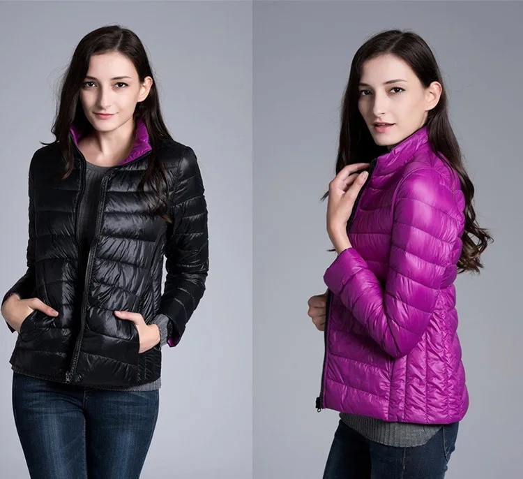 Женщина Стенд воротник Тонкий короткий ультра легкий пуховики и парки для мужчин