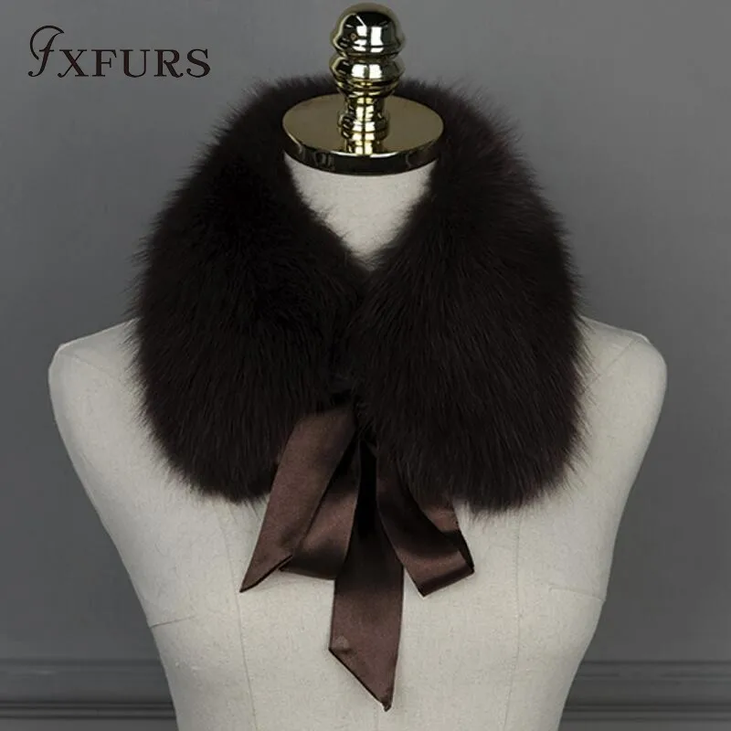 FXFURS Новая мода настоящий Лисий меховой воротник-шарф Обертывания женский зимний теплый меховой аксессуар муфельный очаровательный воротник для девочки - Цвет: coffee