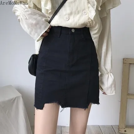 

AreMoMuWha Irregular Skirt Female Summer Korean Version of S-5XL Raw Edge Package Hip High Waist A Word Denim Short Skirt MH309