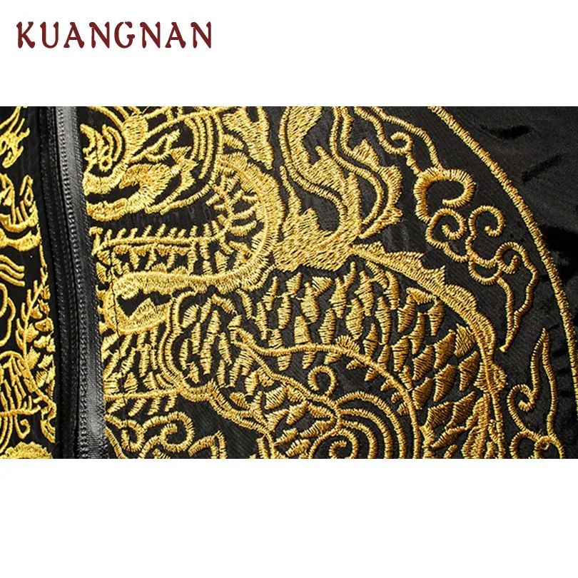 Kuangnan китайский Стиль Мужская куртка пальто Золотой Дракон Вышивка Уличная в