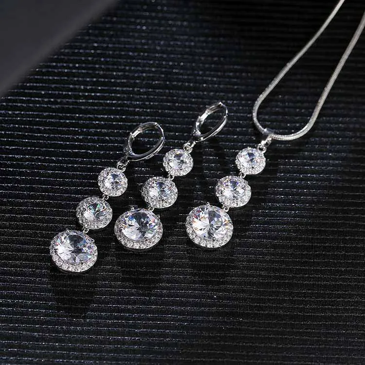 Женский комплект из колье и серёг серебра 925 пробы|jewelry sets women|costume bridal jewelry setsbridal |
