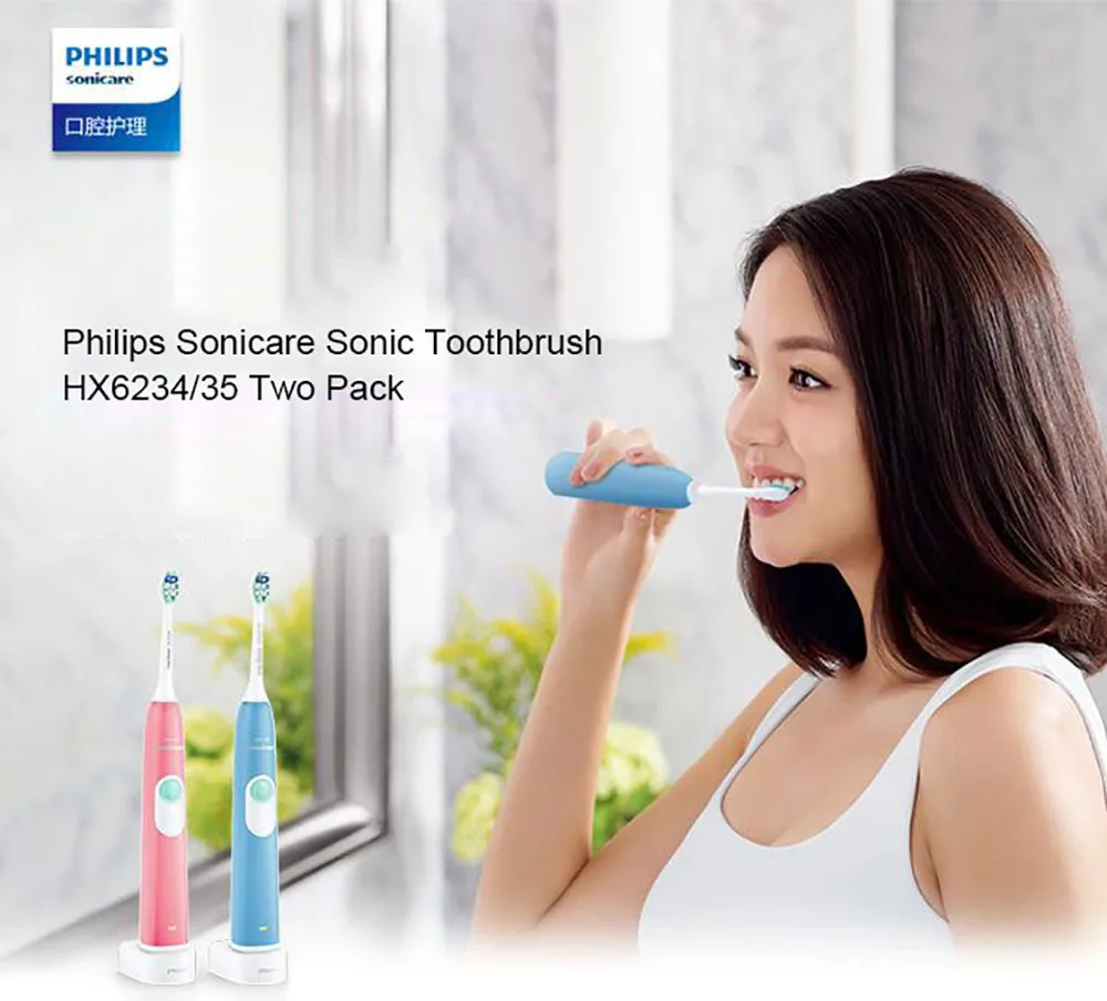 PHILIPS Sonicare HX6234/35 Электрический Зубная щётка Перезаряжаемые с Водонепроницаемый 31000 об./мин. индикатор зарядки для любителей 2 упак