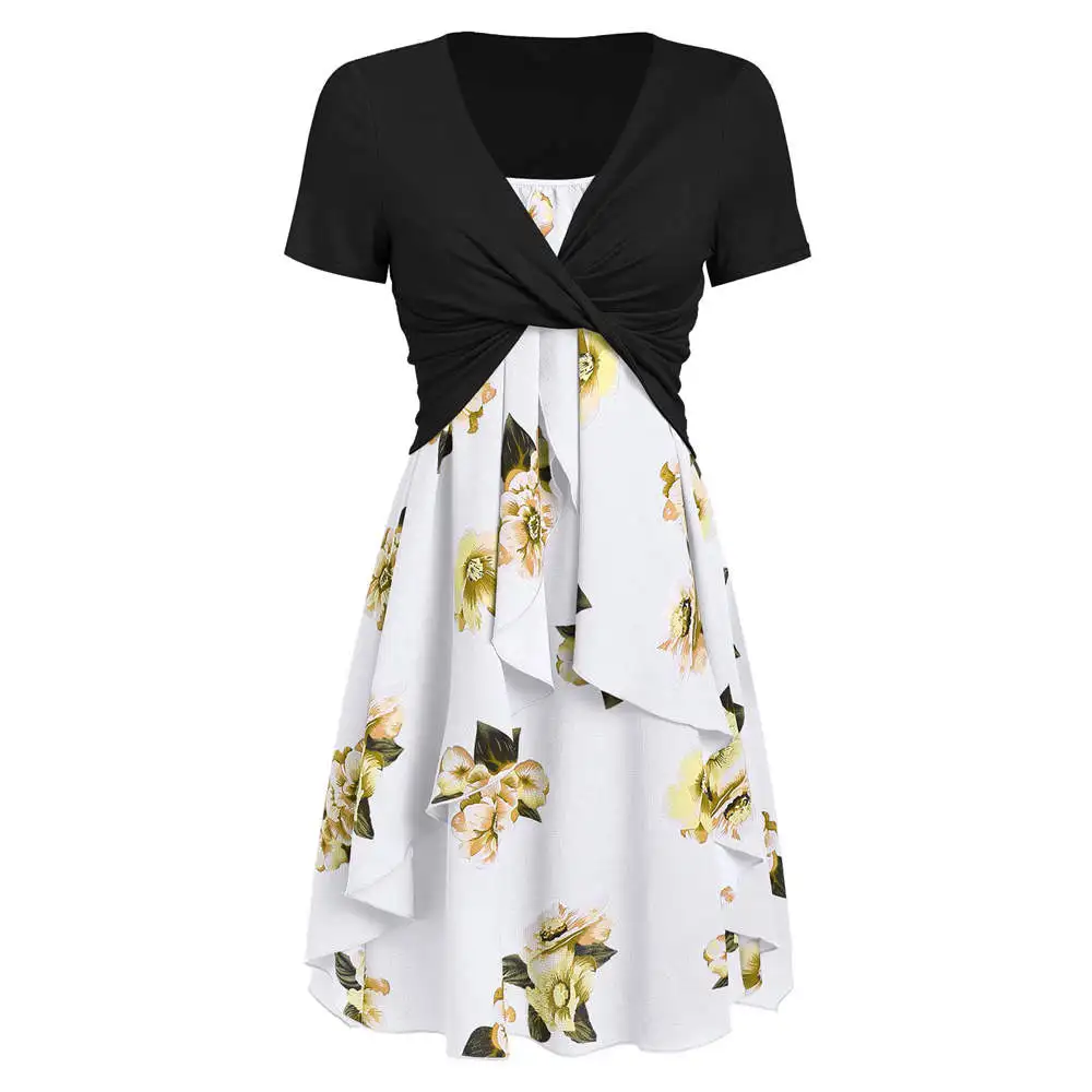 Женское шифоновое платье с цветочным принтом на бретелях|Женские платья| |