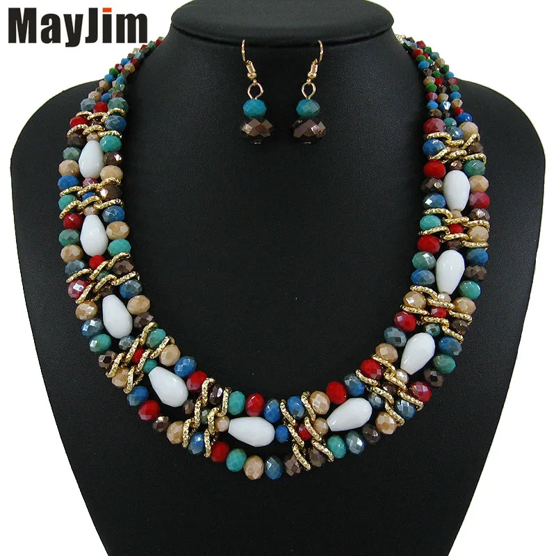 Mixed color white MayJim, винтажное массивное красное ожерелье с кристаллами, ювелирные наборы, африканские бусы, ручная работа, серебряная цепочка, Свадебные Ювелирные наборы, модные женские украшения - Окраска металла: Mixed color white