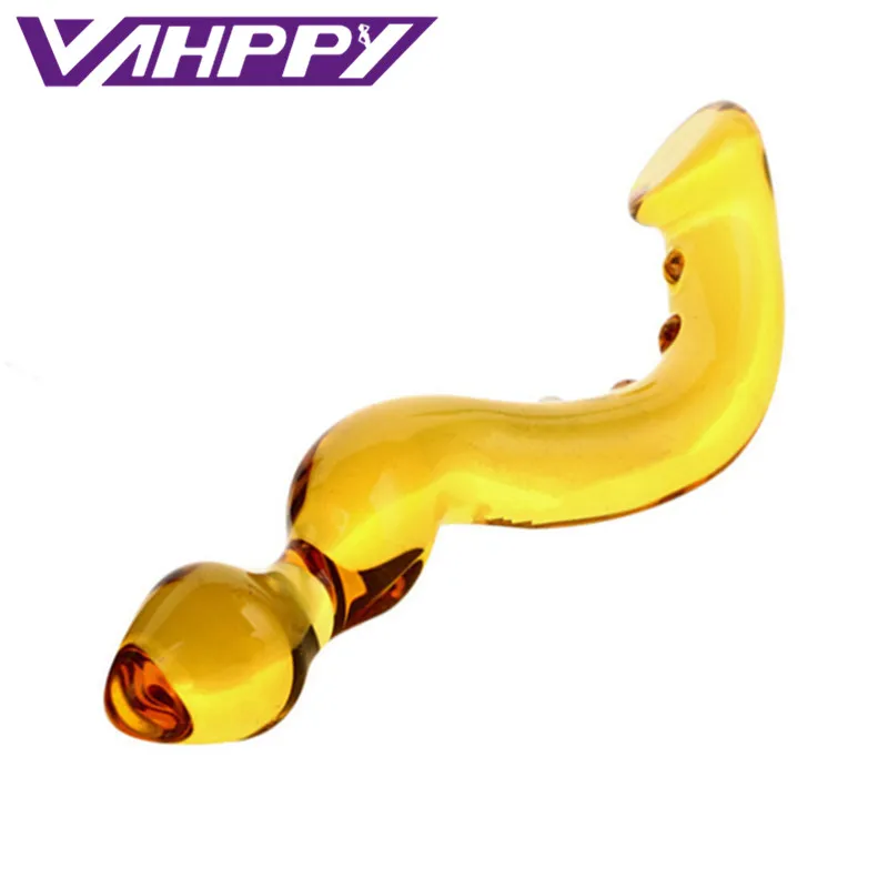 VaHppy желтый Кристальный стеклянный фаллоимитатор анальная пробка для пениса