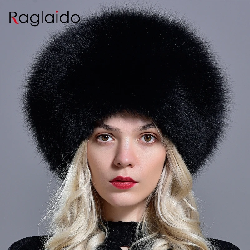 Raglaido Зимняя шапка из натурального меха лисы меха с 2 хвостами из натурального пушистого меха элегантные женские модные