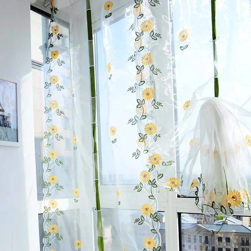 Занавески в римском стиле с ромашками и цветами для кухни балкона вуаль Короткие