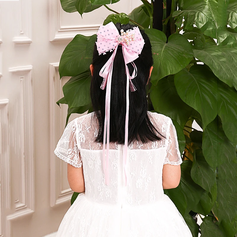 Children's hair accessories Chinese ancient costume headdress style ribbon bow retro tassel | Детская одежда и обувь